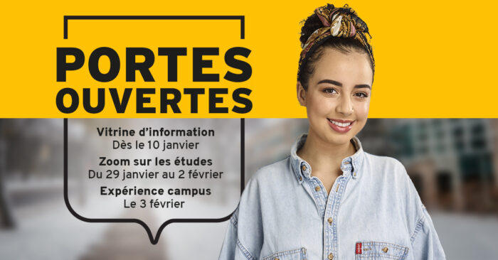 Portes ouvertes de l'Université Laval 2024 Vitrine d'information dès le 10 janvier. Zoom sur les études: du 29 janvier au 2 février. Expérience campus: le 3 février.